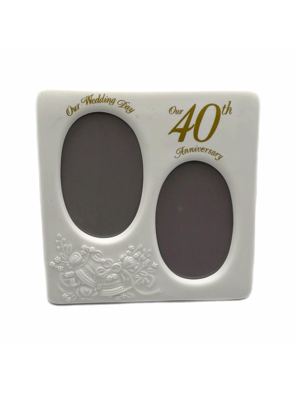 Russ Our Wedding Day / Our 40th Anniversary White Porcelain Double Picture Frame